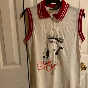 White polo shirt with red collar size L